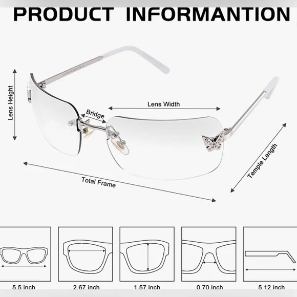 NWT Rectangle Y2k Sunglasses for Women, CLEAR OR PINK COLORS AVAILABLE - Picture 3 of 8